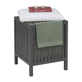 Relaxdays Relaxdays Cesto De Ropa Con Asiento, Nogal, Tapa Acolchada, 51&times;38&times;38 Cm, Taburete Con Almacenaje, Gris/blanco