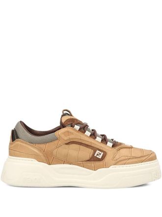 Fendi Crocodile-Print Leather Force Sneakers Shoes