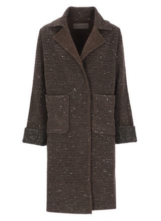 D.exterior Brown Micro Sequins Classic Lapel Wool Coat