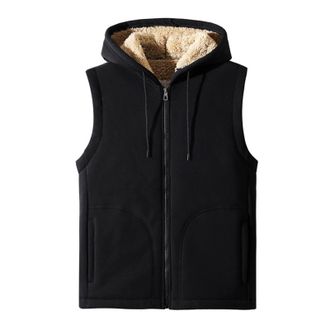 Generic IQYU Thermal Vest For Men Lamb Velvet Sleeveless Jacket With Pockets Soft Warm Zipper Hooded Coat Winter Fleece Solid Colour Thermal Waistcoat Winter 