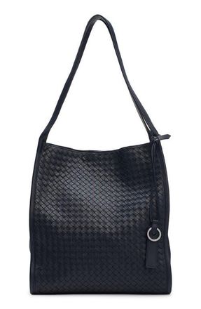 Bottega Veneta Corriere Intrecciato Leather Tote in 4330 Midnight-Silver at Nordstrom