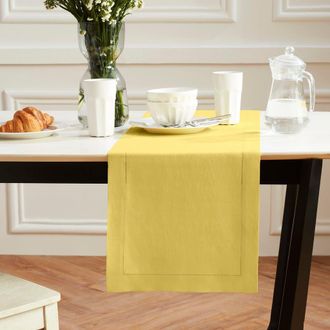 Solino Home Linen Table Runner for Dining Table, Holiday and Everyday Table Decor - Sonoma Hemstitch in Yellow at Nordstrom, Size X-Large