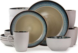 Elama Modern Dot 16 Piece Luxurious Stoneware Dinnerware with Complete Setting for 4