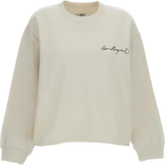 Maison Margiela Boxy Cropped Cotton Crewneck Sweatshirt With Rib-Knit Details
