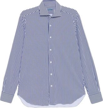 Barba Gestreept overhemd met puntkraag - Heren - Zakelijke Overhemden - Blauw - 4XL - Overhemden