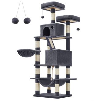 FEANDREA &Aacute;rbol para gatos grandes de 168 cm con 2 plataformas de color gris