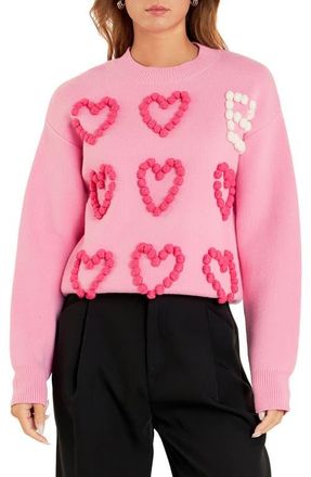 English Factory Pompom Heart Sweater in Pink at Nordstrom, Size X-Small