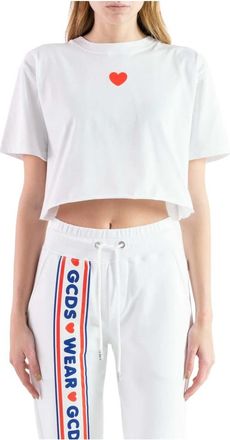 GCDS Logo Print Katoenen T-Shirt - Dames - T-shirts - Wit - M - Katoen - Tops