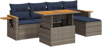 vidaXL 6 Piece Garden Sofa Set with Cushions Grey Poly Rattan Acacia Vidaxl