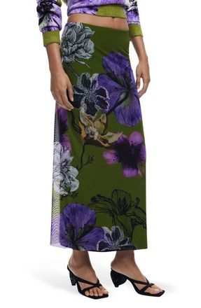 Desigual Floral Mesh Maxi Skirt in Olive Green at Nordstrom, Size Medium