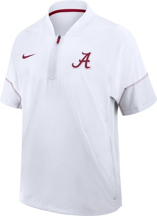 Nike Alabama Sideline Coach Nike Mens College 1/2-Zip Short-Sleeve Hooded Jacket in White | 03BO08DVABN-6XU