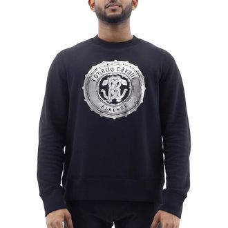 Roberto Cavalli Mens Black Foil Logo Print Sweatshirt, Size X-Large
