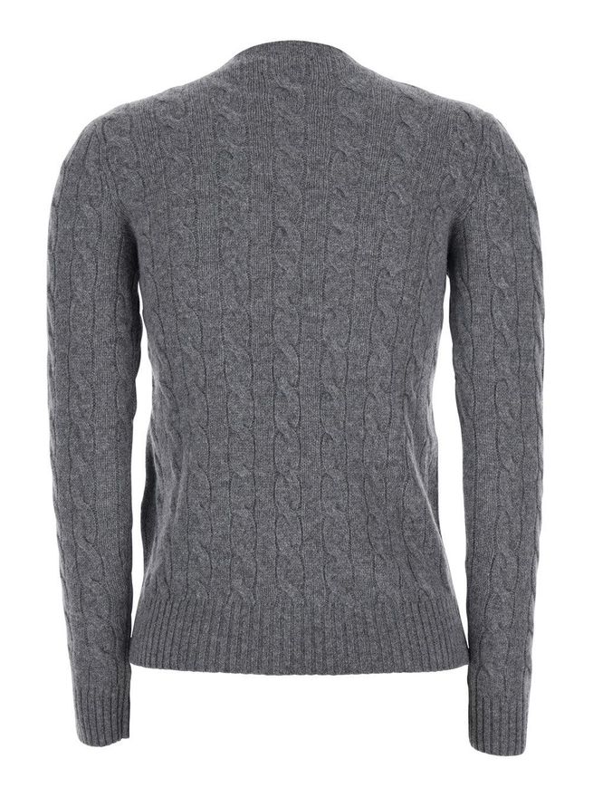 Cable-Knit Pony-Embroidered Sweater - Gray