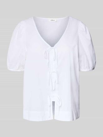 s.Oliver Red Label Regular Fit Baumwollbluse mit V-Ausschnitt in Weiss, Gr&ouml;&szlig;e 40