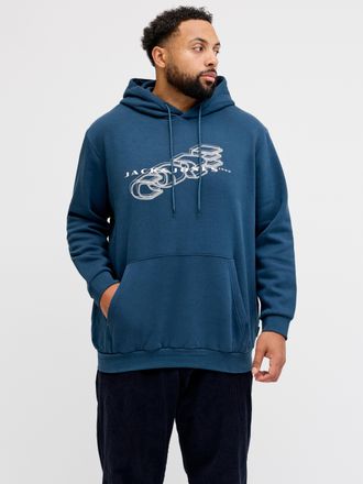 Jack & Jones Plus Size Kapuzensweatshirt JCOFUSION BRANDING SWEAT HOOD PLS, Herren, Gr. 4XL, titan, angeraute Sweatware, Obermaterial: 70% Baumwolle, 30% Polyester, JACK & J