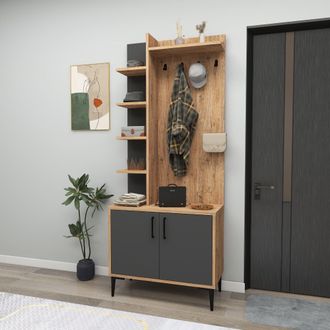Dmora Mueble De Entrada Formigaro, 6 Pares, 7 Estantes, Perchero, 74x33x183h Cm Roble Marr&oacute;n Nudos