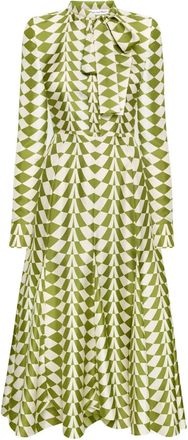 Oscar De La Renta Abito midi con stampa geometrica - Bianco