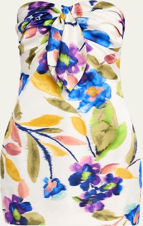 Ramy Brook Orion Strapless Tie-Front Satin Mini Dress