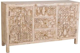 Wanderlust Deco Aparador de madera tallado artesanal beige 150x40x90h cm