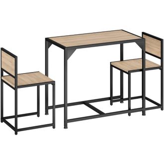 TecTake Juego de comedor industrial de 3 piezas, mesa y 2 sillas madera clara