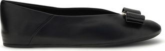 Ferragamo Womens Ballerina Flats Vara Bow Black Calf Leather Shoes