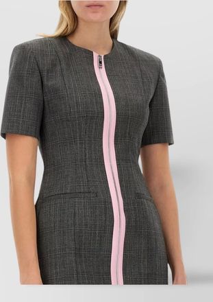 Msgm wool checkered short sleeves fitted dress
