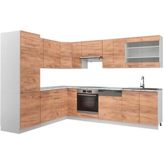 Vicco Cucina angolare completa Fame-Line, Quercia dorata/bianco, 227 x 287 cm, pl Marmo