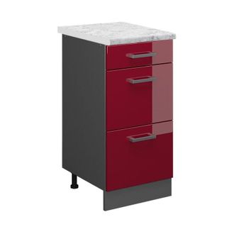 Vicco Mueble Bajo De Cocina R-line, Rojo Burdeos Alto Brillo, 40 Cm Et M&aacute;rmol