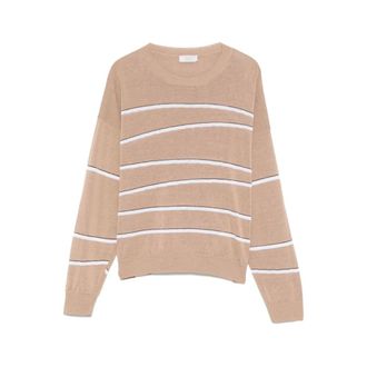 PESERICO Peserico, Round-neck Knitwear, female, Brown, Size: XL Brown Striped Sweater with Round Neck