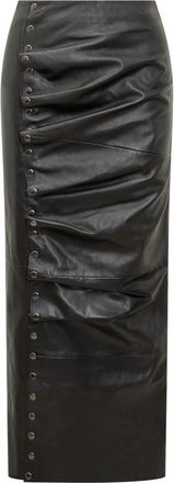 Rotate Midi Leren Rok - Dames - Leren & Su&egrave;de rokken - Zwart - L - Leer - Rokken