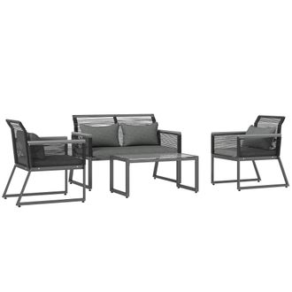 OUTSUNNY 4 Pieces Rattan Garden Furniture Set for 4 Person - Charcoal Grey | TJ Hughes