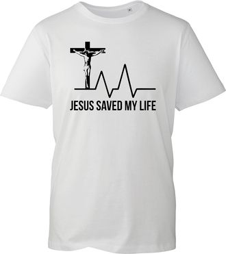 Generic Jesus Saved My Life T-Shirt, Religious Christian God Novalty Unisex Kids Adults Top (White, XL)