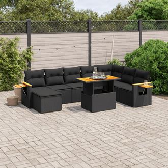 vidaXL Vidaxl - Set De Sof&aacute;s De Jard&iacute;n 8 Piezas Y Cojines Rat&aacute;n Sint&eacute;tico Negro