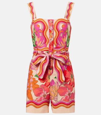 Farm Rio Jumpsuit corta Spring Affair in lino con stampa