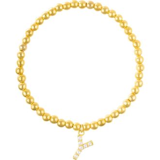 Adornia Faux Pearl Initial Charm Beaded Bracelet in Gold White-Y at Nordstrom Rack