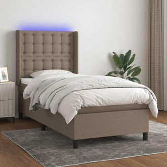 vidaXL Cama Box Spring Colch&oacute;n Y Luces Led Tela Gris Taupe 100x200 Cm Vidaxl