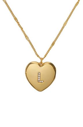 Kate Spade New York crystal initial heart locket necklace in Clear/gold. at Nordstrom