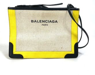 Balenciaga Beige Black Yellow Leather Coated Canvas Clutch Bag Pochette Pouch Shoulder Bag (Pre-Owned)