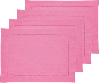 Solino Home Linen Placemats Set of 4, 14 x 19 - Classic Hemstitch in Flamingo Pink at Nordstrom, Size Medium
