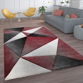 Paco Home Tappeto Salotto Pelo Corto Motivo Geometrico Diamante Moderno Con Effetto 3D 240x330 cm, Rosso - Paco Home