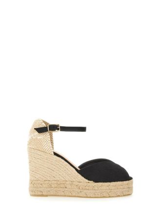 Castaner Black Cotton Espadrille Wedge