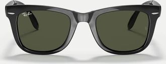 Ray-Ban Wayfarer occhiali da sole classici quadrati pieghevoli con lenti verdi, neri-Nero