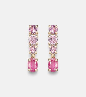 Stone and Strand 14kt gold (585/1000) earrings with pink sapphire and ruby