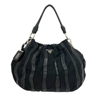 Prada Black Leather Nylon Shoulder Bag Tote Bag (Pre-Owned)