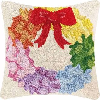 Peking Handicraft Christmas Rainbow Wreath Pillow In Multi