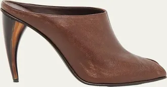 Alexander McQueen 105mm Horn Leather Peep-Toe Mules
