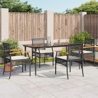 vidaXL Vidaxl - Set De Muebles Jard&iacute;n 5 Pzas Con Cojines Rat&aacute;n Sint&eacute;tico Negro