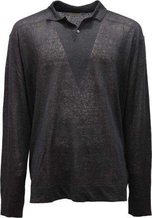 Ballantyne Zwarte Polo Hals Linnen Shirt - Heren - V-hals truien - Zwart - M - Linnen - Truien & Vesten