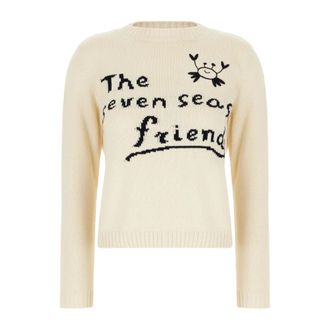 Max Mara Round-neck Knitwear, female, Beige, Size: XS Cotton Crew Neck Sweater