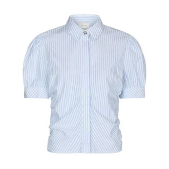 Neo Noir Overhemden, Dames, Blauw, M, Katoen, Gestreept Shirt - Wit/Lichtblauw